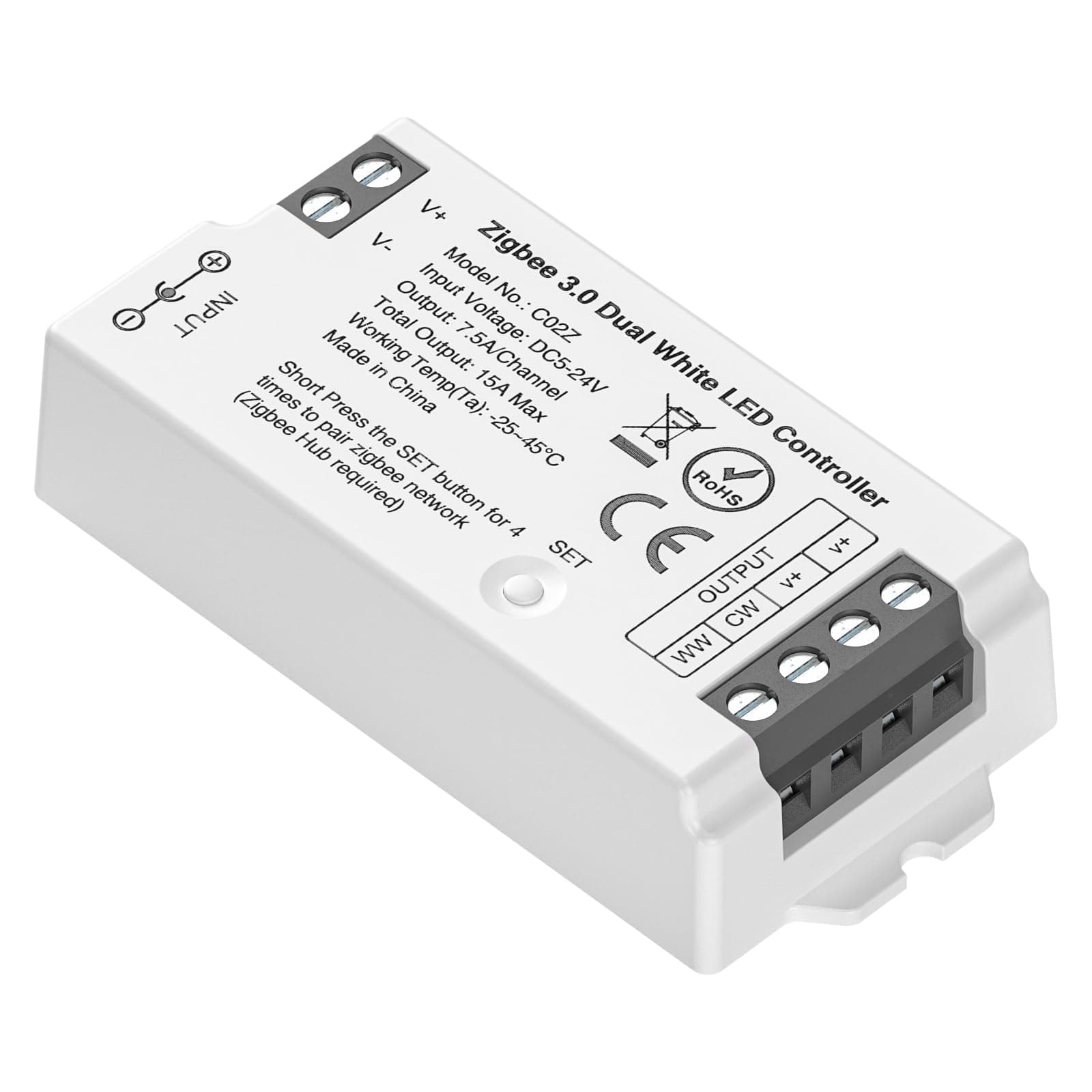 BTF-LIGHTING C02Z CCT Zigbee 3.0 LED Controller for 5050 CCT COB CCT LED Strip Voice Control Dimming Compatible with Echo Plus Echo(4th Gen) ZigBee3.0 Bridge/Gateway(Not Content Gateway)