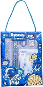 PRIME DEALS Kids Space Travel Stationary Kit for Girls Pencil Pen Book Eraser Sharpener - Stationary Kit Set for Girls/Birthday Gift (Space Travel 6 Pcs), Blue