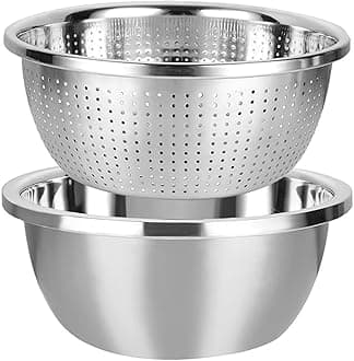 Stainless Steel Rice Washing Bowl & Mixing Bowls Heavy Duty Kitchen Strainer, Washer Basin for Rice, Vegetable, Fruits, Pasta Mixing, Food Washing Dishwasher Safe Micro-Perforated Colander