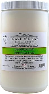 Traverse Bay Bath and Body BEEF TALLOW DEODORIZED Grass fed beef Non Hydrogenated Soap making supplies. 32 FL Oz DIY projects.