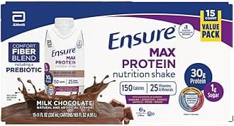 Ensure Max Protein Milk Chocolate Nutrition Shake, 30g Protein, 1g Sugar, 4g Fiber Blend, 15 Pack