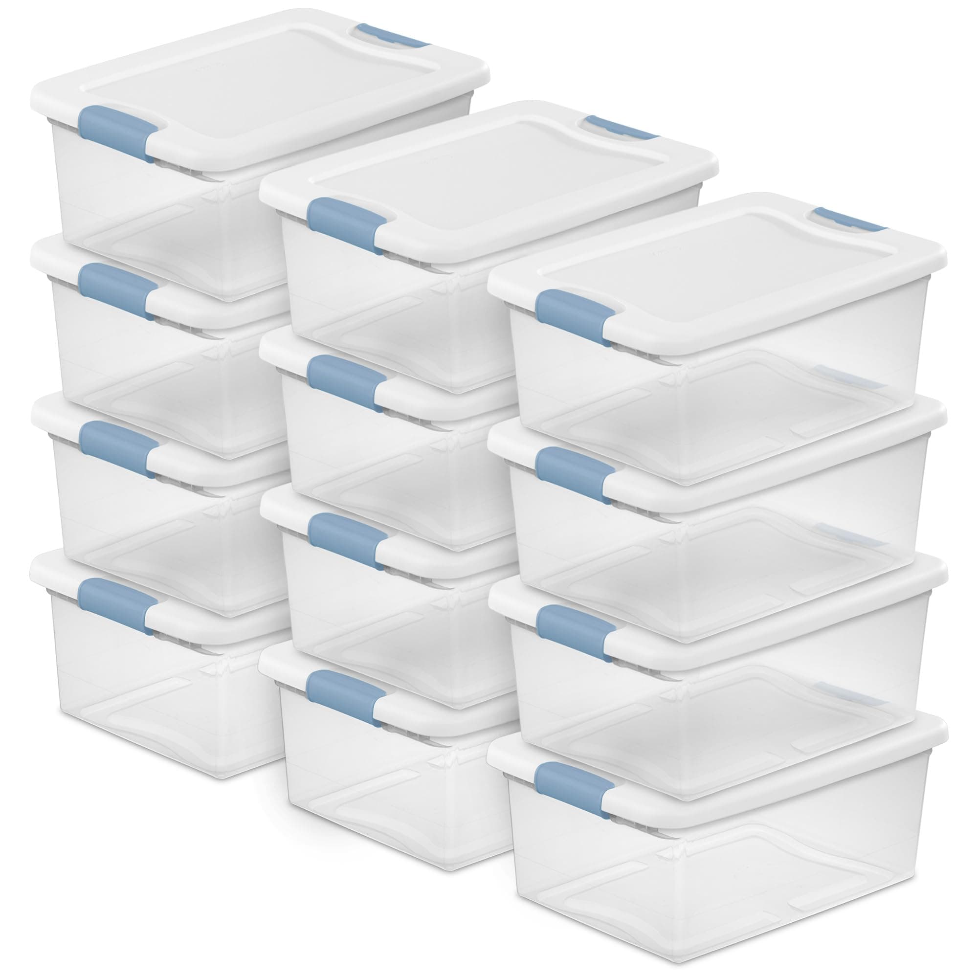 Sterilite 12-Pack Latching Box, Under Bed Storage Bins with Lids, Clear Plastic, 15 Quart - Heavy-Duty Organizing Containers for Closet, Bathroom, and Office