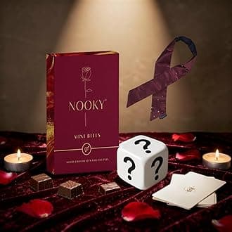 NOOKY MINI BITES for Men and Women | Premium Mood-Uplifting Dark Chocolate and FREE Saucy Scratch Card | Vegan & Gluten-Free Delight (Minibites + Blindfold + Position Dice)