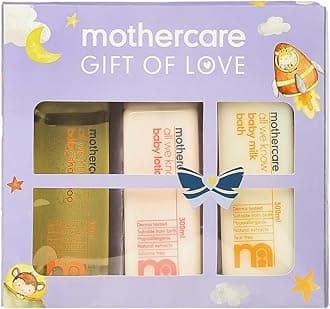 Mothercare Gift Set for Babies | Baby Gift Box (Pack of 3) | Bath Milk, Lotion, Shampoo 300ml Each & Hair Comb |