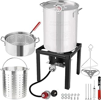 Deep Turkey Fryer Set, Seafood Boil Pot with Basket, Crawfish Boiler, 30QT & 10QT Pots with Large Steamers, and 54,000BTU High Output Burner for Camping, Outdoor Parties, Thanksgiving