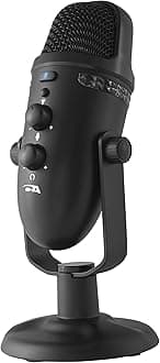 Cyber Acoustics Premium USB Condenser Microphone with Colored LED Lights and Headphone Out - Featuring Dual Recording Patterns - Compatible with PC and Mac (CVL-2230)