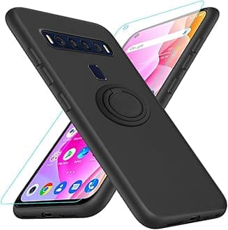 Case for TCL 10L /10 Lite Phone Case with Glass Screen Protector, 360° Rotatable Ring Holder Kickstand/ Stand Silicone TPU Shockproof Protective Cover Case for TCL 10L T770B T770H / T1 Lite - Black