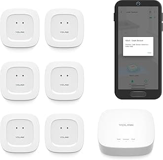 YoLink Water Leak Starter Kit: Hub + 6 Leak Sensor 1 (Silent), LoRa Long-Range, App/SMS/Email Alerts, D2D Offline Triggers, 2 AAA Up to 5-Year Battery, Compatible with Alexa/IFTTT/Home Assistant