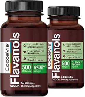 CocoaVia Cardio Health Supplement, 60 Day, 500mg Cocoa Flavanols, Support Heart Health, Boost Nitric Oxide, Blood Circulation, Energy, Vegan, Dark Chocolate, 120 Capsules