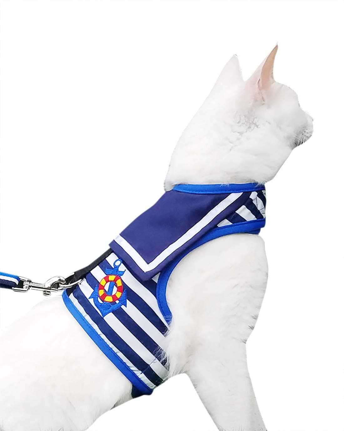 Cat Harness and Leash for Walking Escape Proof, Adjustable Cat Vest Harness, Padded Stylish Cat Walking Jackets, Sailor Suit Navy, Extra Large