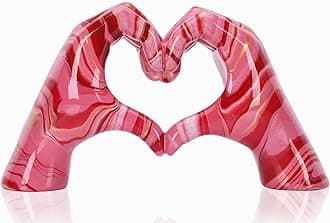 DOVDOV Pink Hand Heart Decoration, Heart Hand Statue, Love Finger Sculpture Wedding Decoration for Bookshelf Coffee Table Office Bedroom TV Cabinet Bookcase Small Ornaments Home Decor.