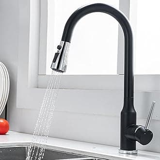 Kitchen Taps with Pull Out Spray Kitchen Mixer Tap Stainless Steel 2 Modes Swivel Hot and Cold Water Kitchen Sink Tap-Black + Chrome