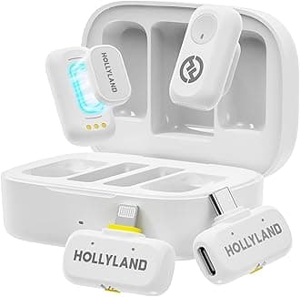 Hollyland LARK A1 Wireless Mini Microphone for iPhone15/16 & Android, Pure Sound, Noise Cancelling, Magnetic Microphone for YouTube, TikTok, Podcast, Vlogging(2TX+2RX+Charging Case)-White