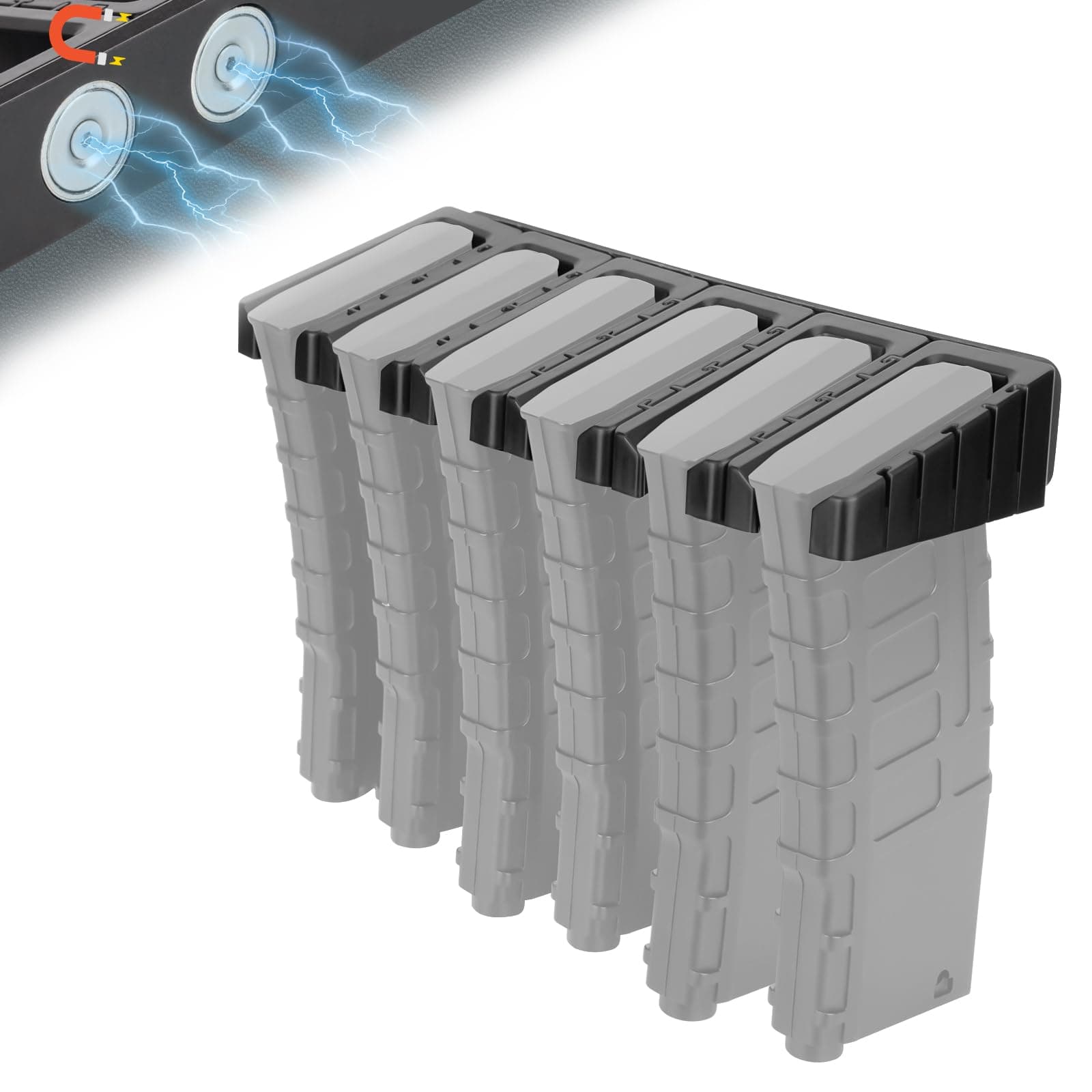 Magnetic ABS 6 Standard AR Rack Wall Mount, AR Mag Holder for 5.56 .223 Magazines, Wall Magazine Display, Magnet AR Mag Storage Organizer