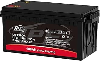 Lithium PhosphateLifepo4 Battery 24V 100AH, Deep Cycle, Rechargeable Lithium Iron with Built-in BMS 4000+Life Cycles & 10-Year Lifetime for RV, Marine, Camping, Boat, Solar Power etc