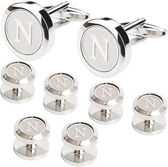 Mens Cufflinks and Studs Tuxedo Shirts Business Wedding Initials Alphabet A-Z Gift Set