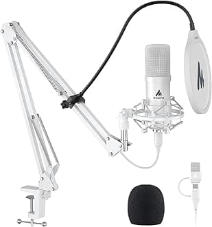 MAONO USB Microphone, 192kHz/24bit Plug & Play PC Computer Podcast Condenser Cardioid Metal Mic Kit with Professional Sound Chipset for Recording, Gaming, Singing, YouTube, AU-A04 Off-White