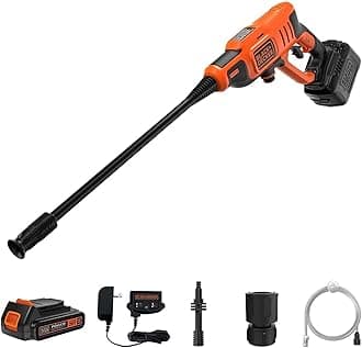 BLACK+DECKER 5-in-1 Cordless Electric Pressure Washer, POWERCONNECT Series, 18V, 350 PSI, 24 Bar, High Pressure Cleaning, 2Ah Li-Ion Battery, 6m Hose, 1A Charger, Orange/Black - BCPC18D1-GB