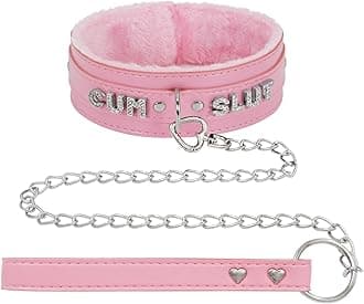 paloli Pink Choker Necklace for Women Leather Collar Fluffy Punk Leash Neck Choker Gothic Cosplay Sexy Jewelries