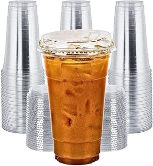Green Direct 24 oz. Disposable Plastic Clear Cups with Strawless Sip Lids for Iced Coffee 50
