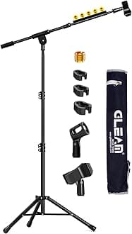 GLEAM Microphone Stand for Light Microphone less than 1 LB - Tripod Boom Arm Mic Stand with Carrying Bag, 2 Mic Clips and Screw Adapter Portable for Singing Performance Wedding Stage and Mic Mount