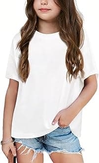 Girls Fashion Raw Hem Oversized T Shirts Summer Short Sleeve Tops Tees Shirt 5-14 Years
