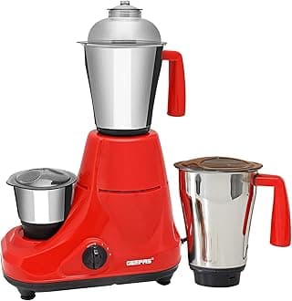 GEEPAS 750W 3-in-1 Mixer Grinder | Stainless Steel Jars & Blades | 3 Speed Control, Perfect for Chutney, Dry & Wet Fine Grinding Mixing | Overload Protection | Powerful Motor | 2 Year Warranty, Red