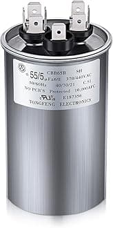 55/5 MFD uF 370/440V CBB65 Dual Run Round Capacitor for AC Motor, HVAC Capacitor, Air Conditioner Replacement, Heat Pump, Fan Start, Condenser Straight Cool, UL Listed