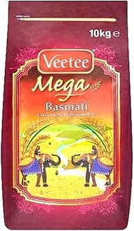 Veetee Mega Extra Long Basmati Rice | 10KG | Longong Grain | Great Taste and Aroma | Long Grain Basmati Rice for Biryani | High Fibre & Protein | Gluten Friendly |Indian Origin