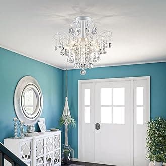 WUZUPS Crystal Chandelier Pendant Ceiling Light 5 Lights Modern Light Fixture for Bedroom Hallway Bar Kitchen Bathroom, H 45 x W 50, Base E14, White