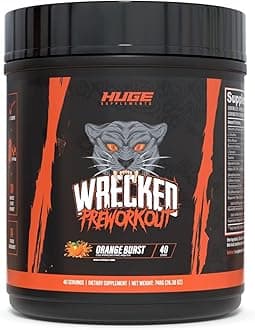 Huge Supplements Wrecked Pre-Workout, Advanced Formula, Boosts Energy, Focus, Pumps & Performance, 10g L-Citrulline, 6.4g Beta Alanine, 5g Tyrosine, 1g Alpha GPC, 375mg Fast-Acting Caffeine & More
