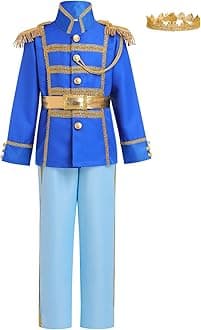 IBTOM CASTLE Boys Prince Charming Costume for Toddler Kid Medieval Royal Prince Jacket Pants Crown Dress Up Party Outfit