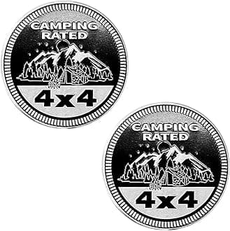 Camping Badge Rated Car Emblem, 4 x 4 3D Metal Car Badge Decals Stickers Round Emblem Decals, Auto Exterior Emblems Badge Compatible with Vehicles Trucks SUV RV (Camping Rated/2PCS)