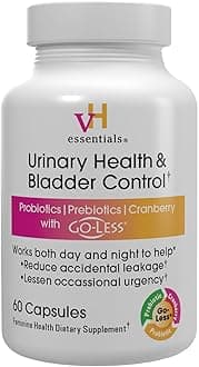 vH Essentials Urinary Health & Bladder Control, Cranberry Extract, Prebiotics and Probiotics, 24-Hour Feminine Health Support, Reduces Occasional Leakage, Supports Vaginal Health, 60 Capsules