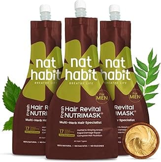 Men's 8 Herbs Hair Revital NutriMask - Hair Mask For Grey Hairs, Conditioning, Smoothening, Strengthen & Shine, Suitable For All Hair & Scalp Types (Pack of 3 x 40gm)