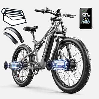 ShengmiloS600 Ebike, 26×3.0” Fat Tires Electric Bike for Adults, Dual Motors Ebike, 17.5AH SAMSUNG Battery, E-Mountain Bicycle, Full Suspension, Dual Hydraulic Disc Brakes, LCD color display