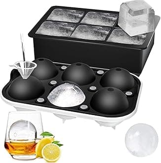 ROTTAY Ice Cube Trays (Set of 2), Sphere Ice Ball Maker with Lid & Large Square Ice Cube Maker for Whiskey, Cocktails and Homemade, Keep Drinks Chilled Black