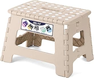 Delxo Folding Step Stool,9 Inch Lightweight Plastic Stepstool,Portable Collapsible Foldable Step Stool Non Slip Folding Stools for Kitchen Bathroom Bedroom in Khaki,1 Pack