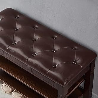 ZIRKOOON Shoe Storage Bench, Entryway Shoe Rack with Fiberleather Seat 2-Tier Lift Top Organizer Wooden Shoe Bench for Entryway Hallway Living Room (Dark Brown 31.5x13.8x18.9'')