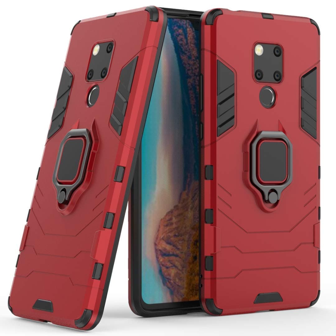Compatible with Huawei Mate 20 X, Case Metal Ring Grip Kickstand Shockproof Hard Bumper Shell (Works with Magnetic Car Mount) Dual Layer Rugged Cover for Huawei Mate 20X (Red)