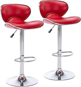 Vogue Furniture Direct PU Leather Adjustable Bar Stools, Modern Swivel Airlift Barstools with Back, Armless Counter Height Chairs for Kitchen Dining Pub Cafe Set of 2 (Red)