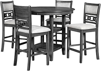 New Classic Furniture Gia 5-Piece Round Counter Height Set with 1 Dining Table and 4 Chairs, 42", Gray