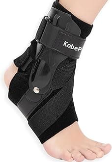Ankle Brace with Side Stabilizers - Adjustable Ankle Support Sprained Ankle Brace for Ankle Sprained, Achilles Tendon, Plantar Fasciitis, Injury Recovery, Ankles Support for Running, Basketball, Football (Black, Small)