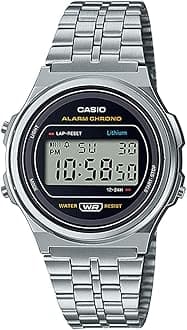 – A171WE-1A Standard Vintage Watch, Unisex, Classic, Quartz, Digital, Metal, Silver, Black