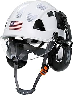 AOLAMEGS Construction Hard Hat with Visor - White Vented Hard Hats Construction OSHA Approved, ANSI Z89.1 ABS Safety Helmet,Adult Hardhats for Men Women,6 Point Suspension Hard Hat with Chin Strap