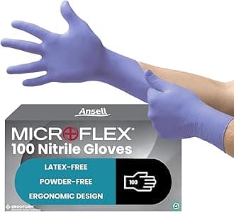 Ansell MicroFlex 93-843 Powder-Free Disposable Nitrile Gloves, Multipurpose, Chemical and Mechanical Protection, Blue, Size L (100 Pieces)
