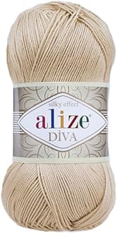 Alize Diva Silk Effect 100% Microfiber Acrylic Yarn 1 Ball/Skein 100gr 383yds Color (368 - Camel)