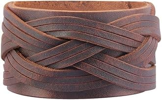 Punk Leather Wristbands for Men Bracelets Handmade Wide Cuff Bangle Braided Jewelry Black Brown Adjustable - Punk Father's Gifts