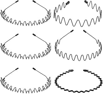 WantGor 6 Pieces Metal Headbands for Women Men, Fashion Unisex Black Hairband Sports Headwear Hair Hoop Hair Accessories for Home, Outdoor (6 Pack)