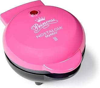 Nostalgia MyMini Princess Icons Shape Electric Waffle Maker, 5-Inch Non-Stick Griddle for Waffles, Hash Browns, Eggs, and More, Pink
